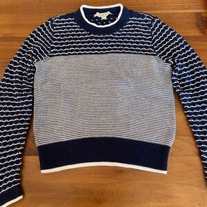 LOFT Navy and White Patterned Crewneck Sweater